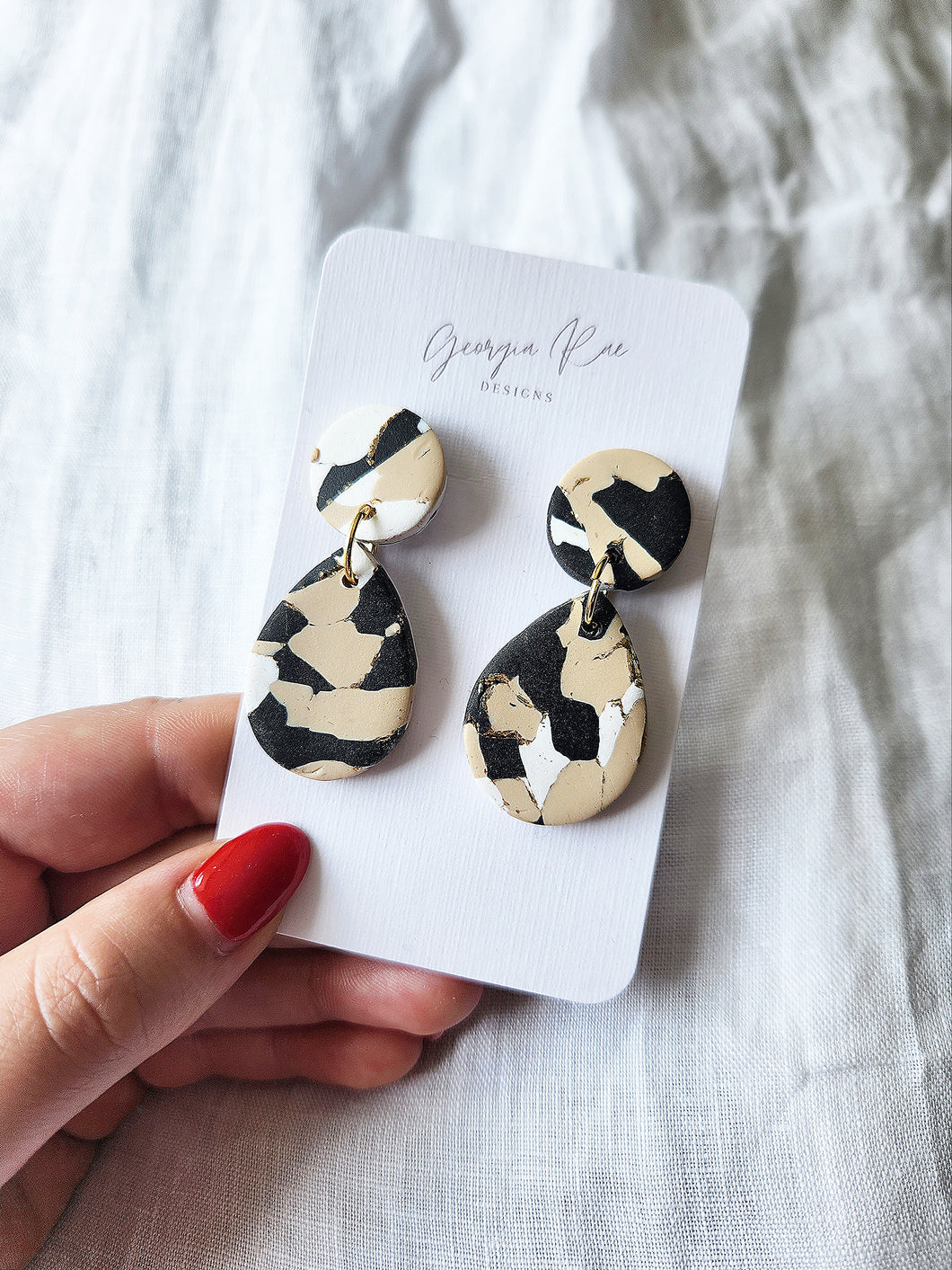 Dangles - Black, Tan, White & Gold