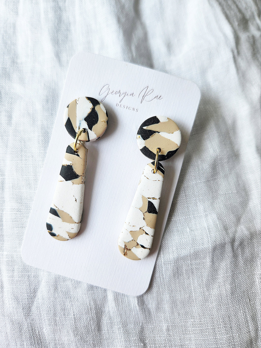 Dangles - Black, Tan, White & Gold